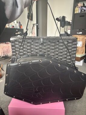 Dolls Kill Black Coffin Spiderweb Shoulder Bag